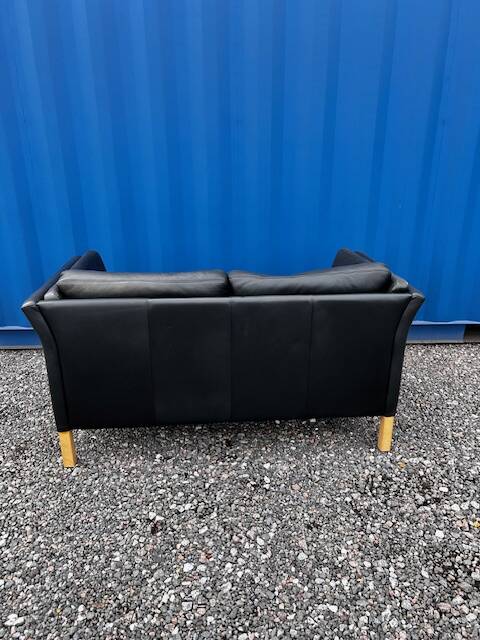 Danish vintage 2 seater black leather sofa 1970s
