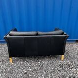 Danish vintage 2 seater black leather sofa 1970s