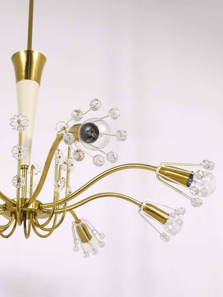 Unusual brass and crystal chandelier by Emil Stejnar, Rupert Nikoll, Austria, 1950s.