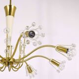Unusual brass and crystal chandelier by Emil Stejnar, Rupert Nikoll, Austria, 1950s.