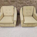 Pair of vintage 70's green fabric armchairs