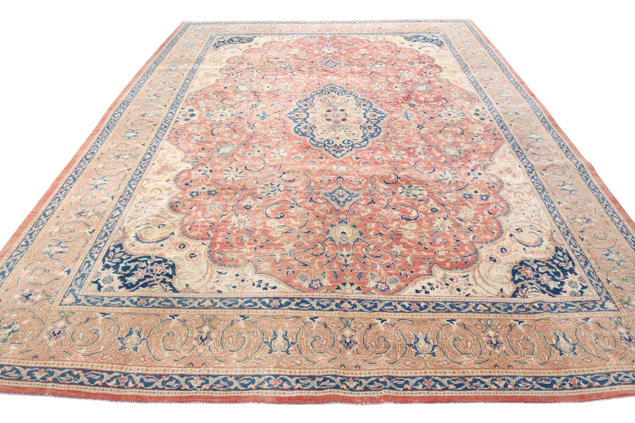 10x13 Tapis Persan Buda Ancien à Médaillon Floral Noué Main, 310x404Cm