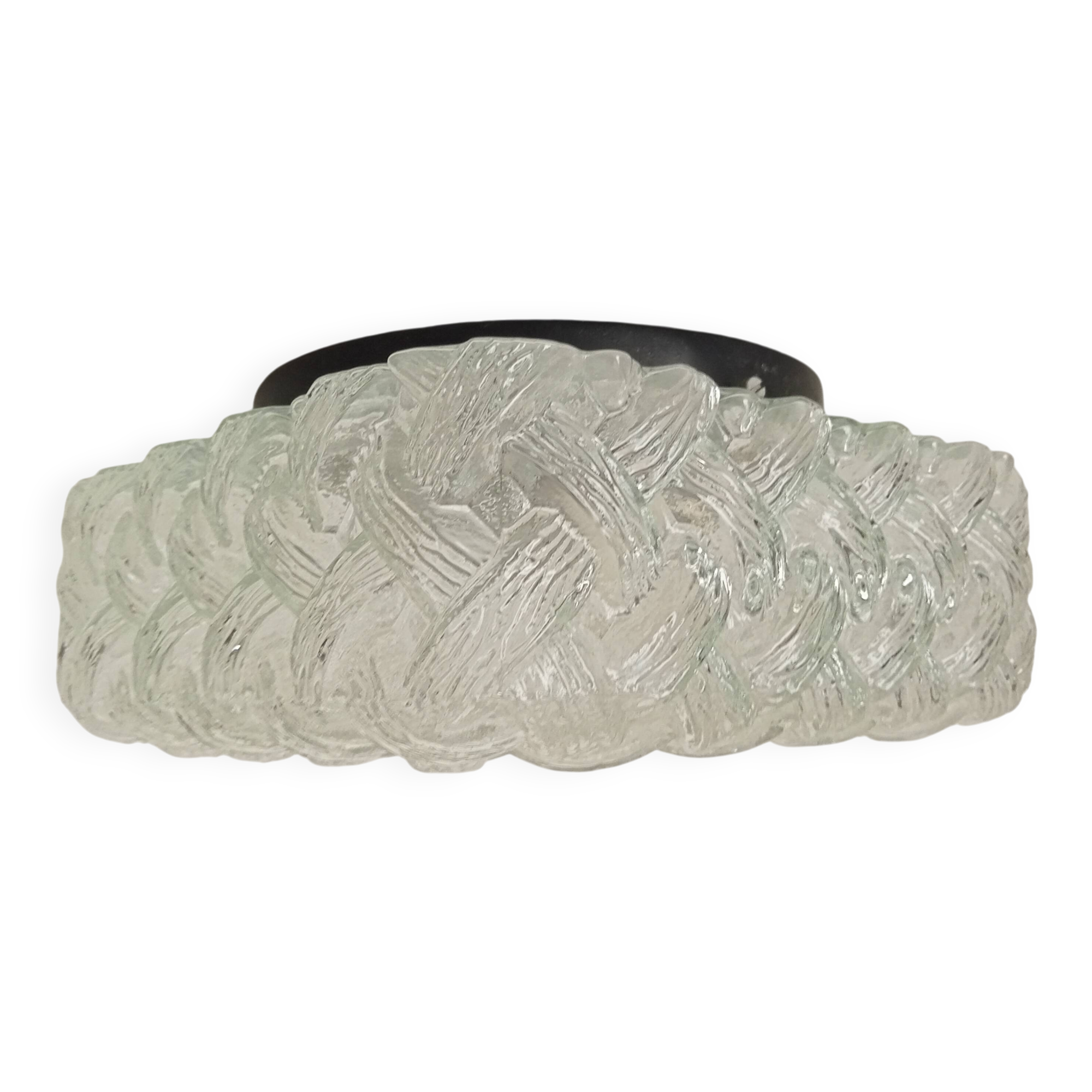 Scandinavian ceiling/wall light in structured glass from the 70s