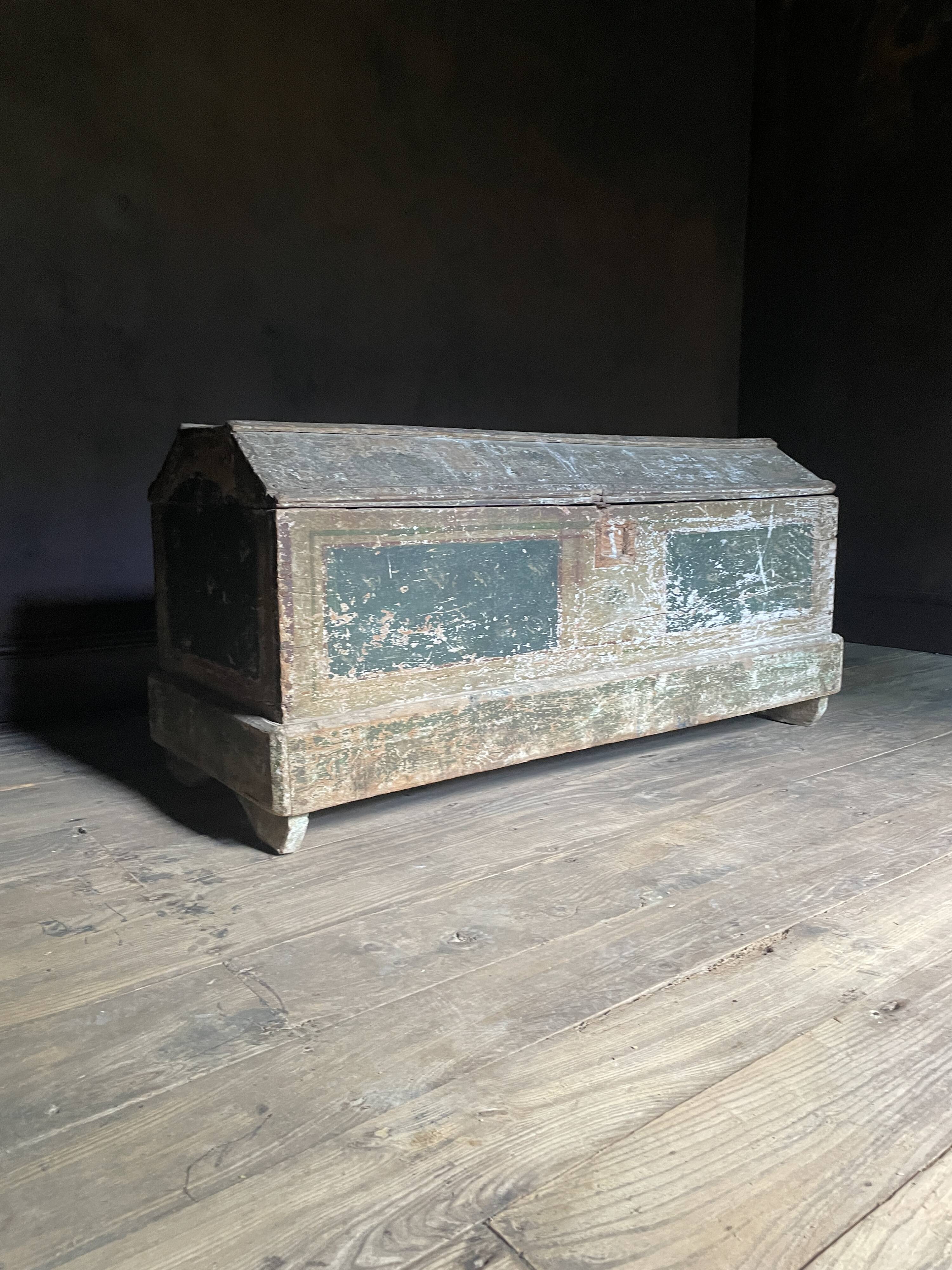 Large Antique 19th Century Continental Painted Pine Blanket Chest | Antique