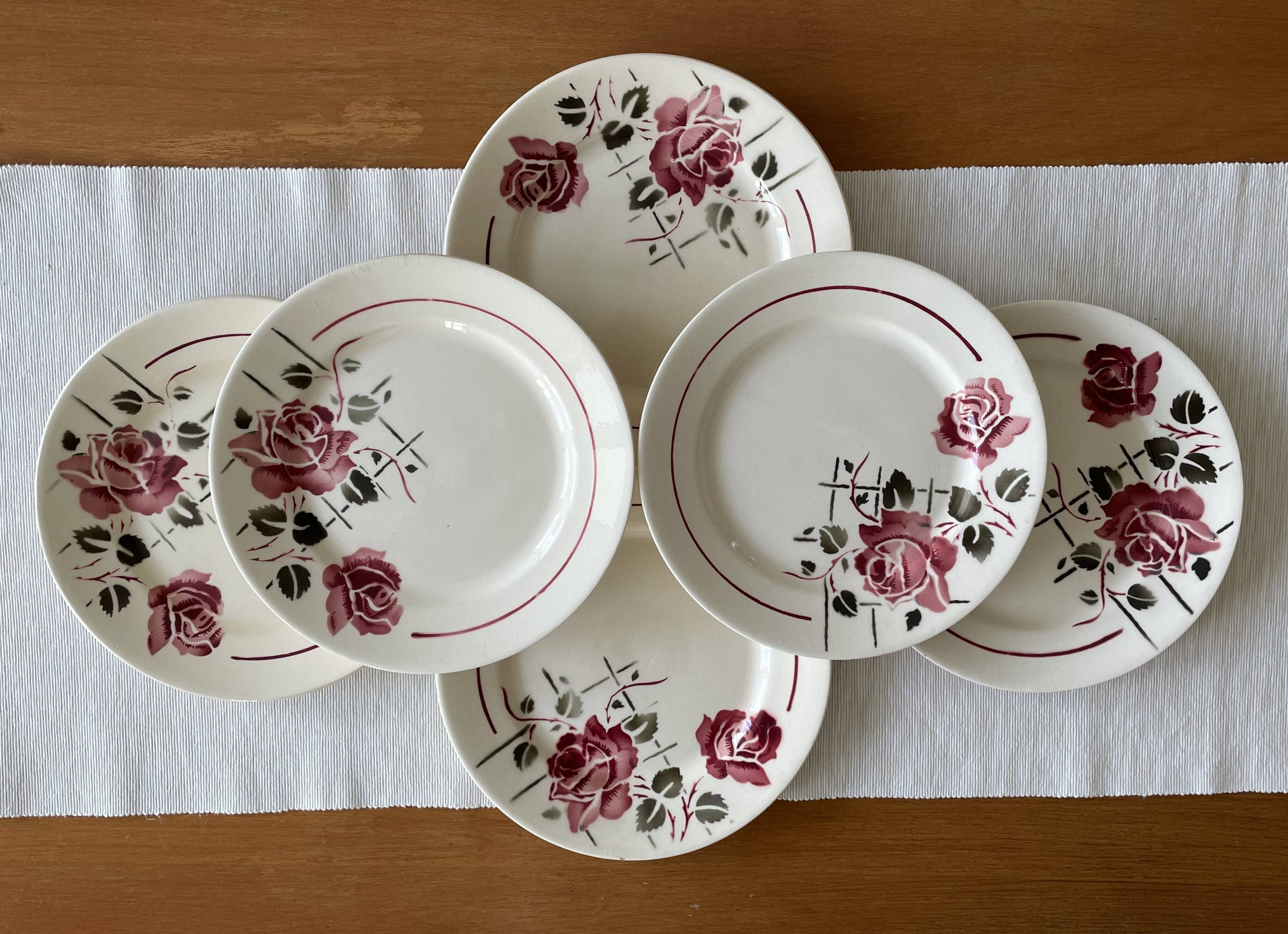 6 antique dessert plates in faience from badonviller