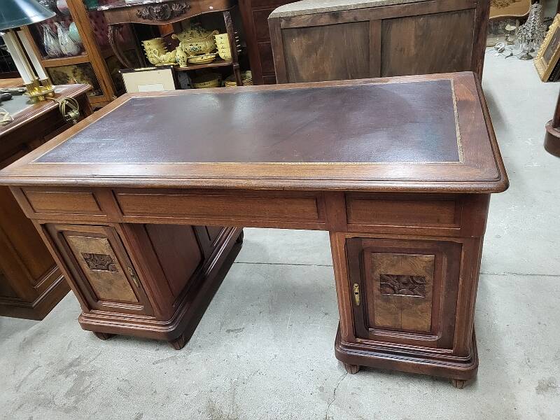Art deco 4-door, 3-drawer, double-sided, 1930s flat desk