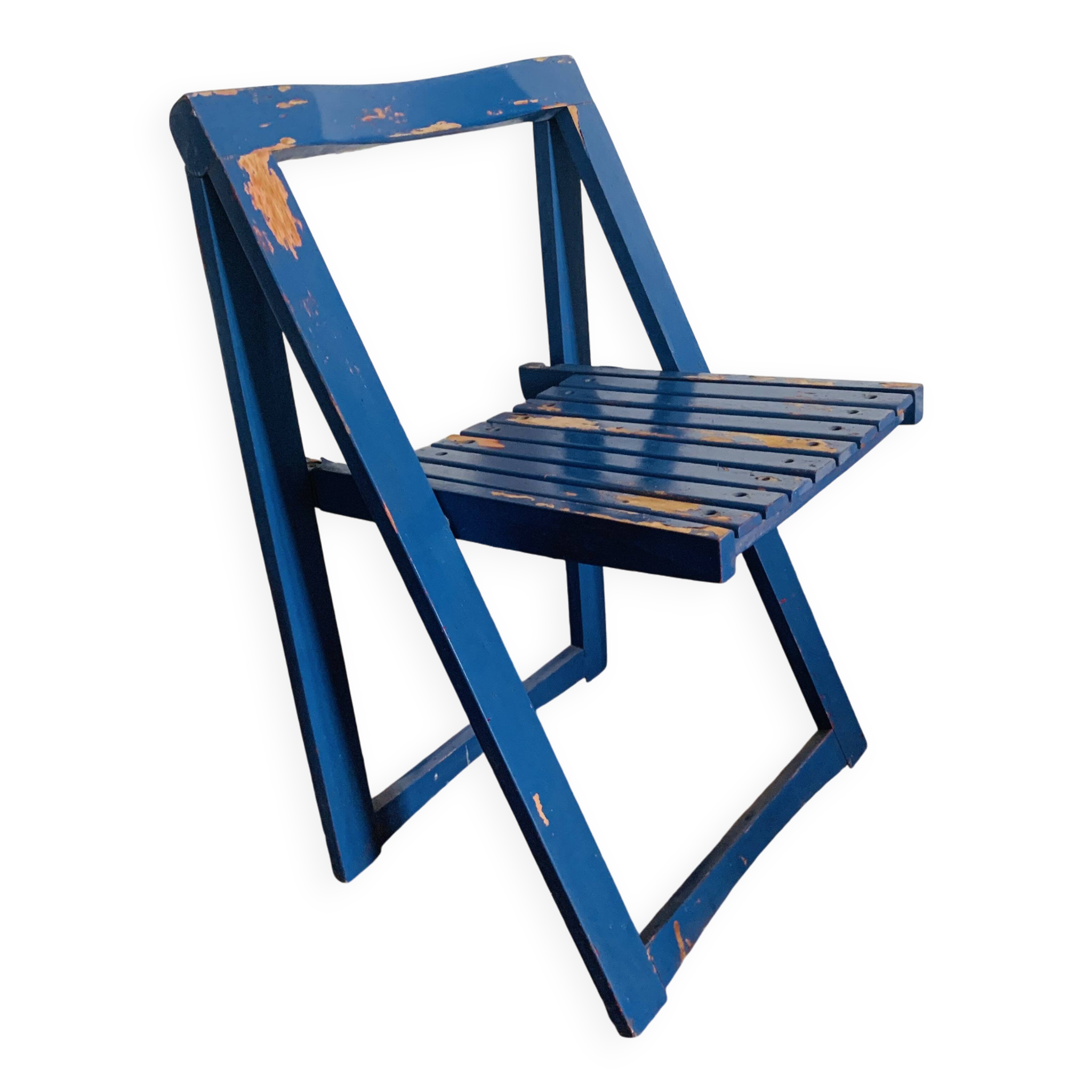 Chaise pliante en bois peint en bleu, Italie 1960
