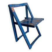 Chaise pliante en bois peint en bleu, Italie 1960