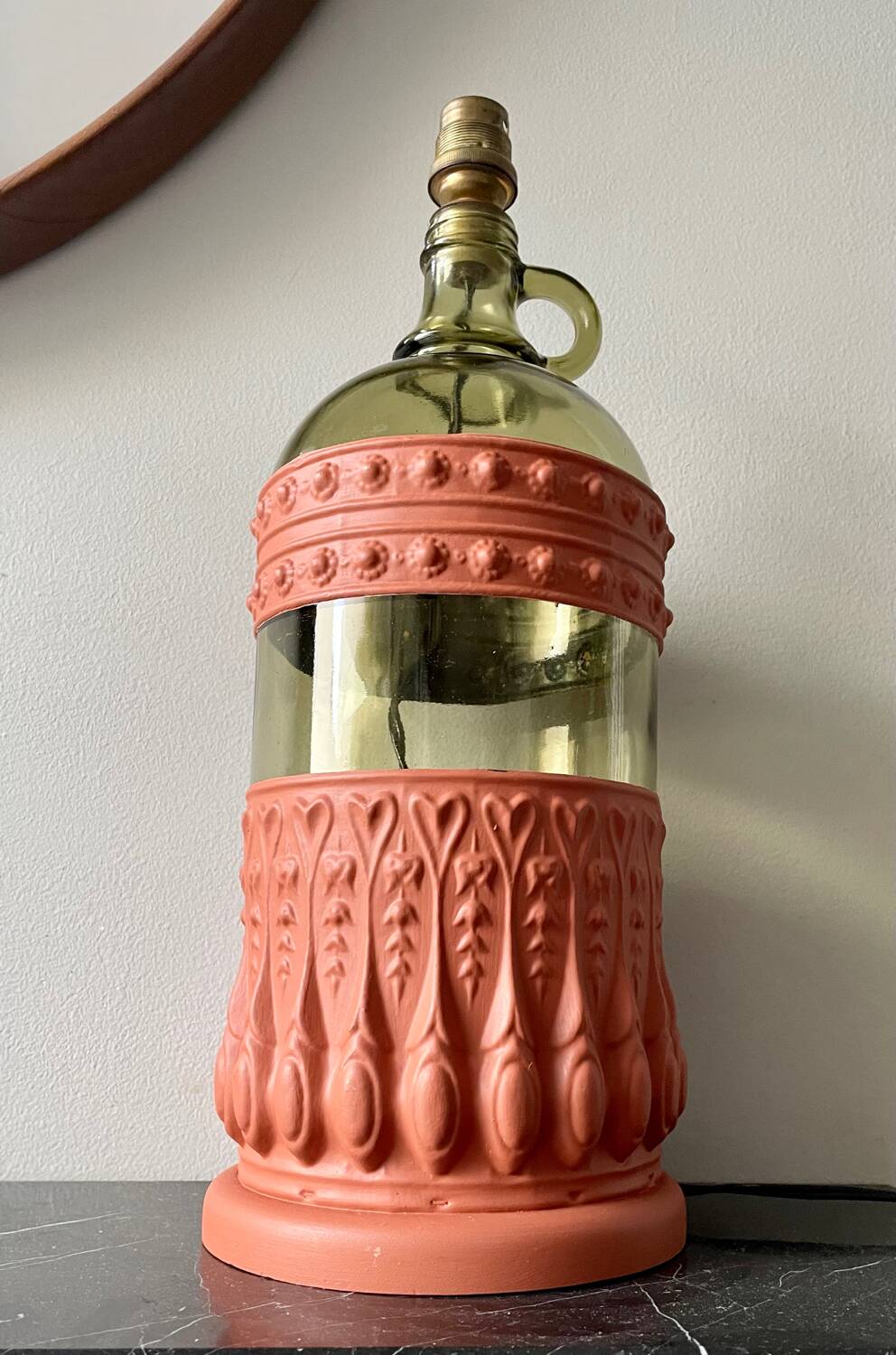 Vintage glass and metal lamp base