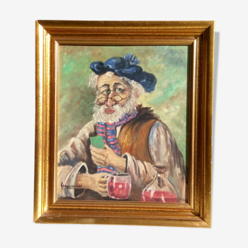 Tableau basque portrait homme au bistrot