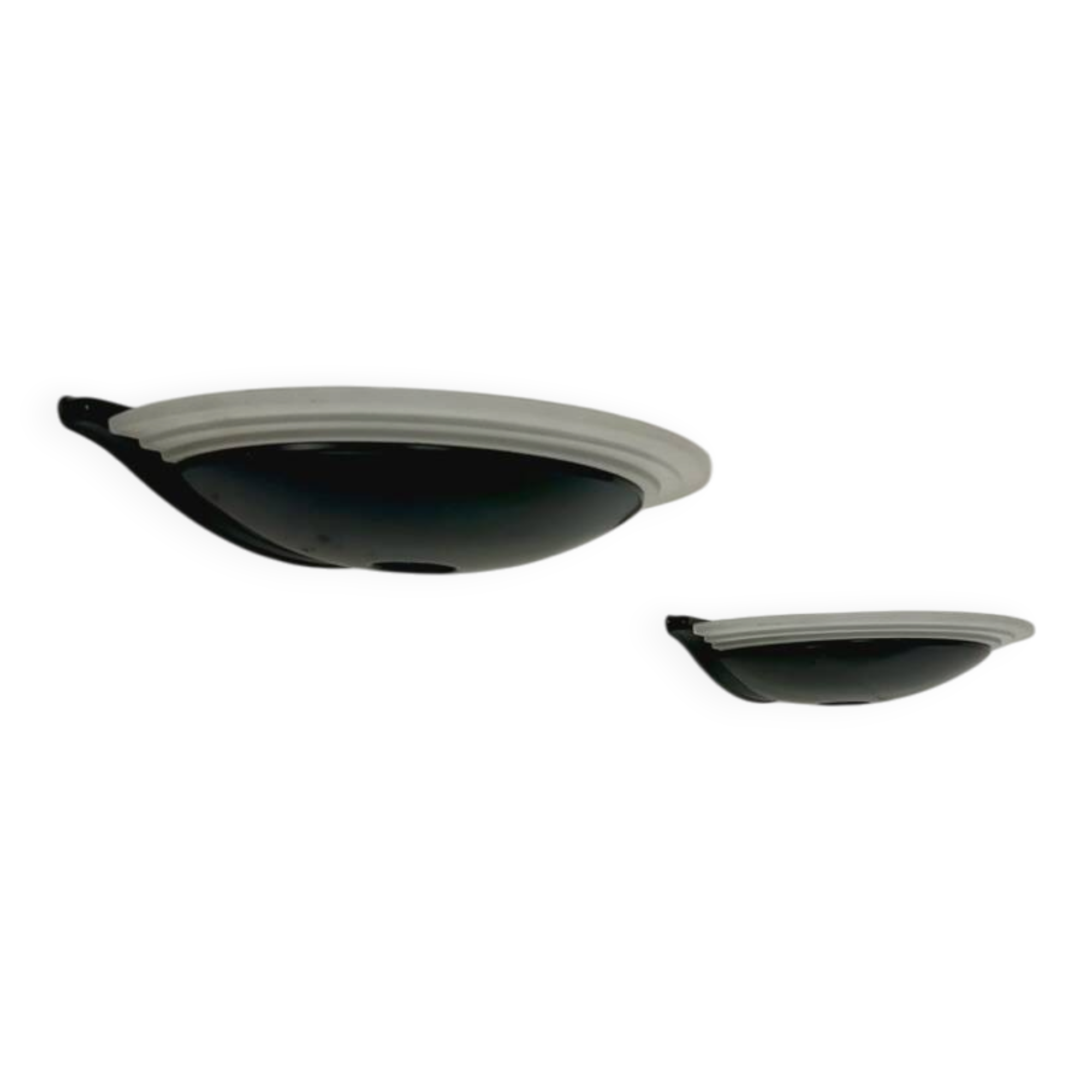 Pair of vintage wall lights in black metal and glass, France, 1970.