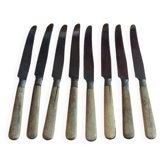 Lot of 8 antique knives with wooden handles.