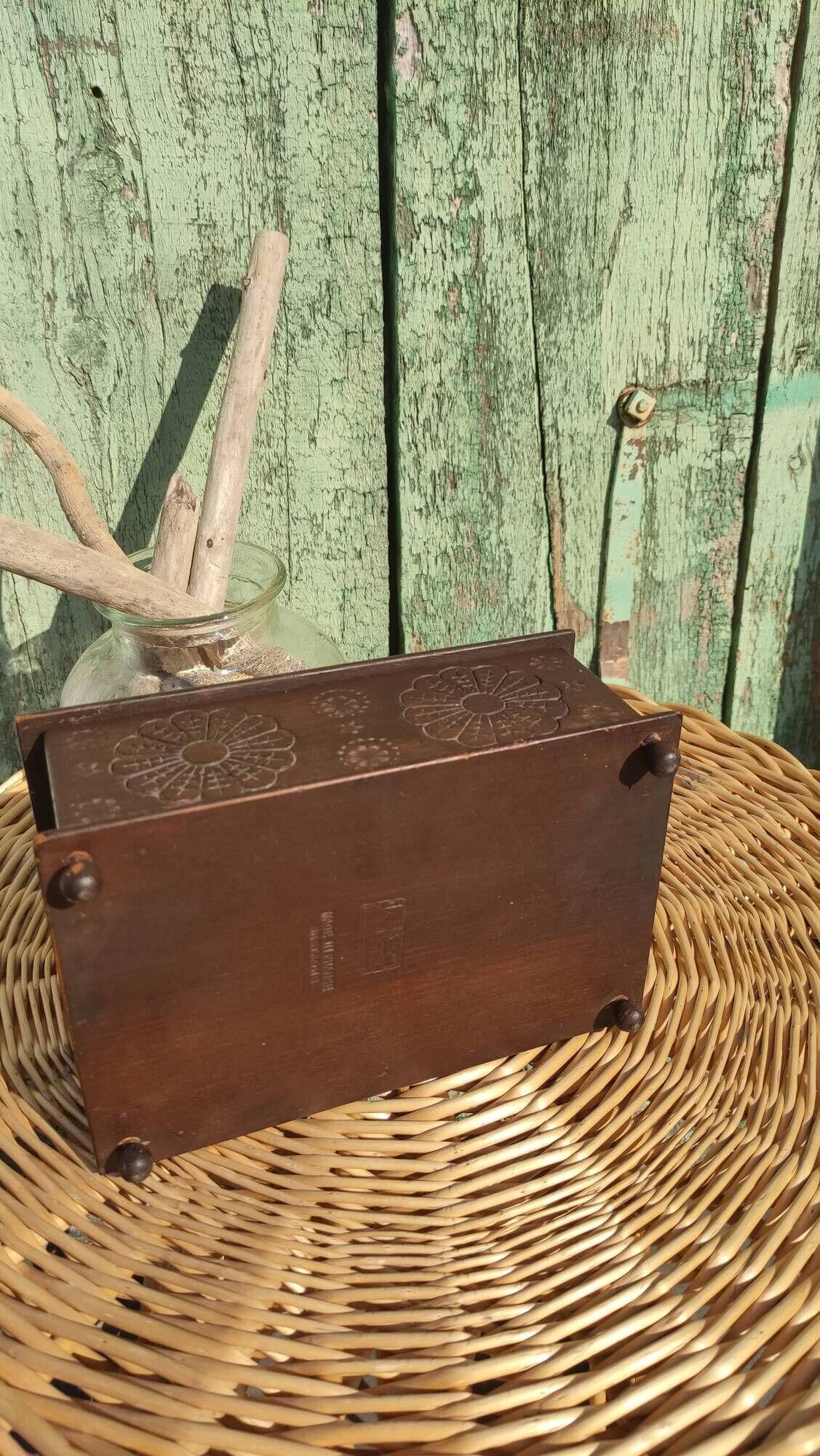 Old artisanal box in carved wood made of French (Brittany)