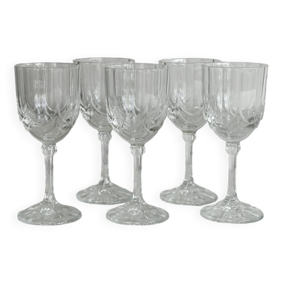 5 verres à liqueur en verre épais taillé vintage