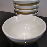 Series of 5 small old earthenware bowls with olive green edging