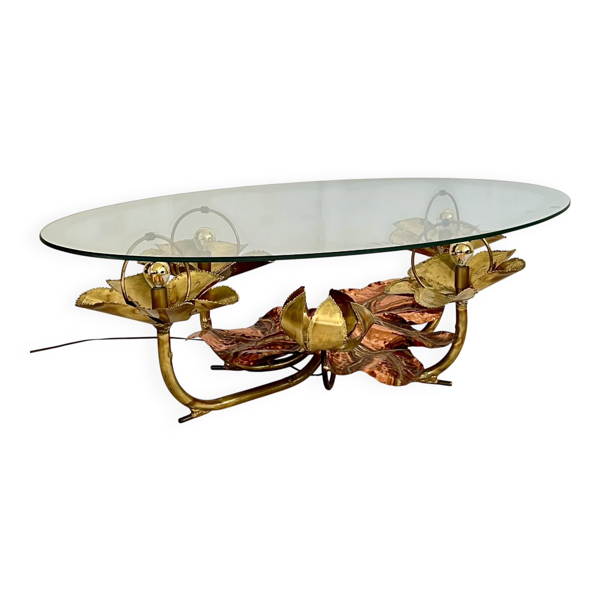 Sculptural coffee table with lighting by Henri Fernandez, France 70s