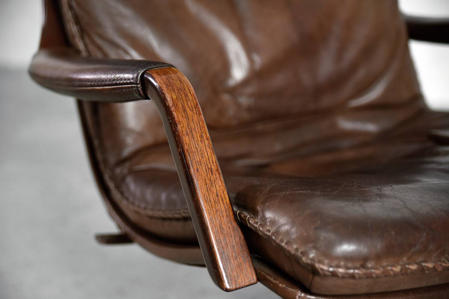 Vintage Mid-Century Danish Modern Leather Adjustable Easy Chair and Ottoman