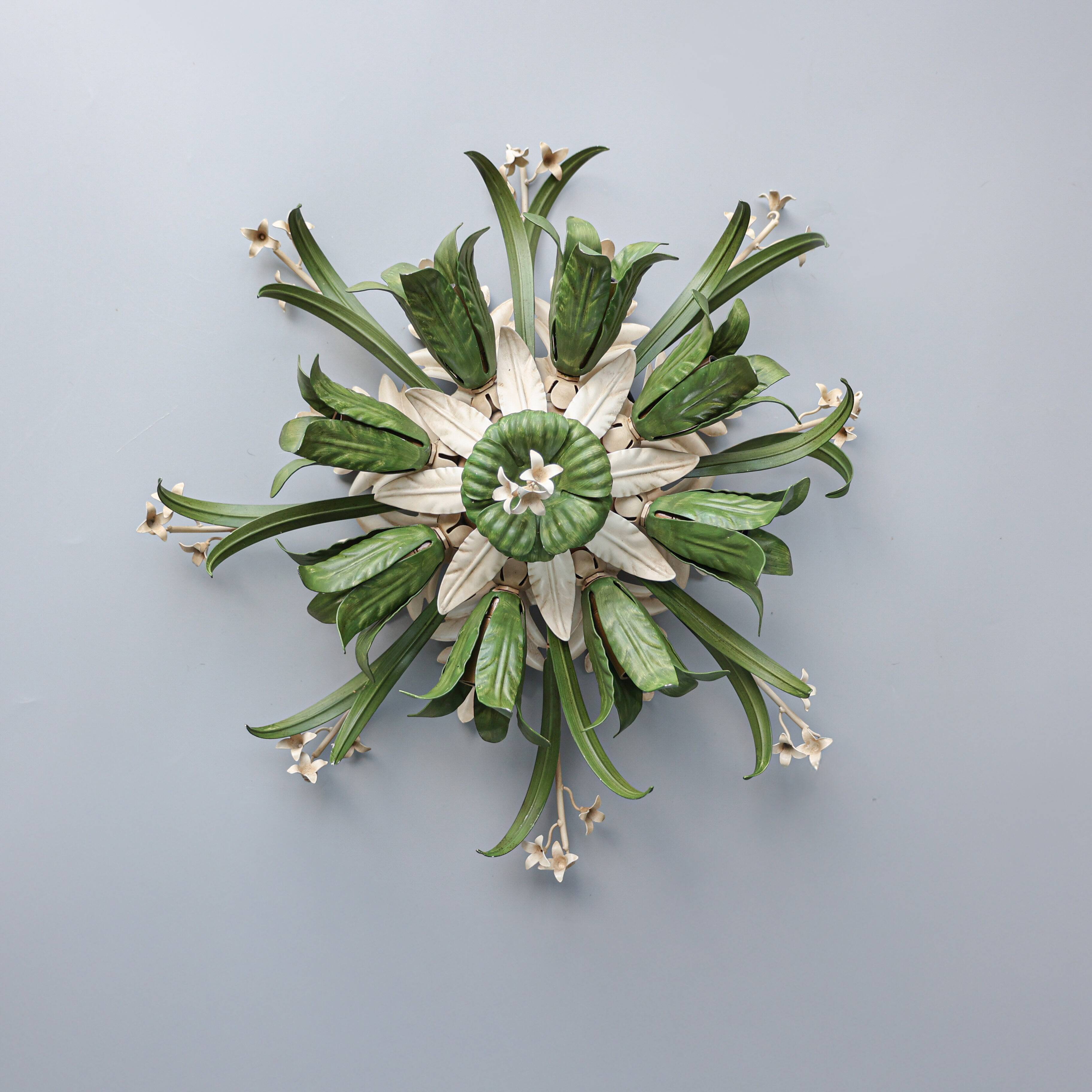 Vintage ceiling lamp, floral design, 1980s, Italy