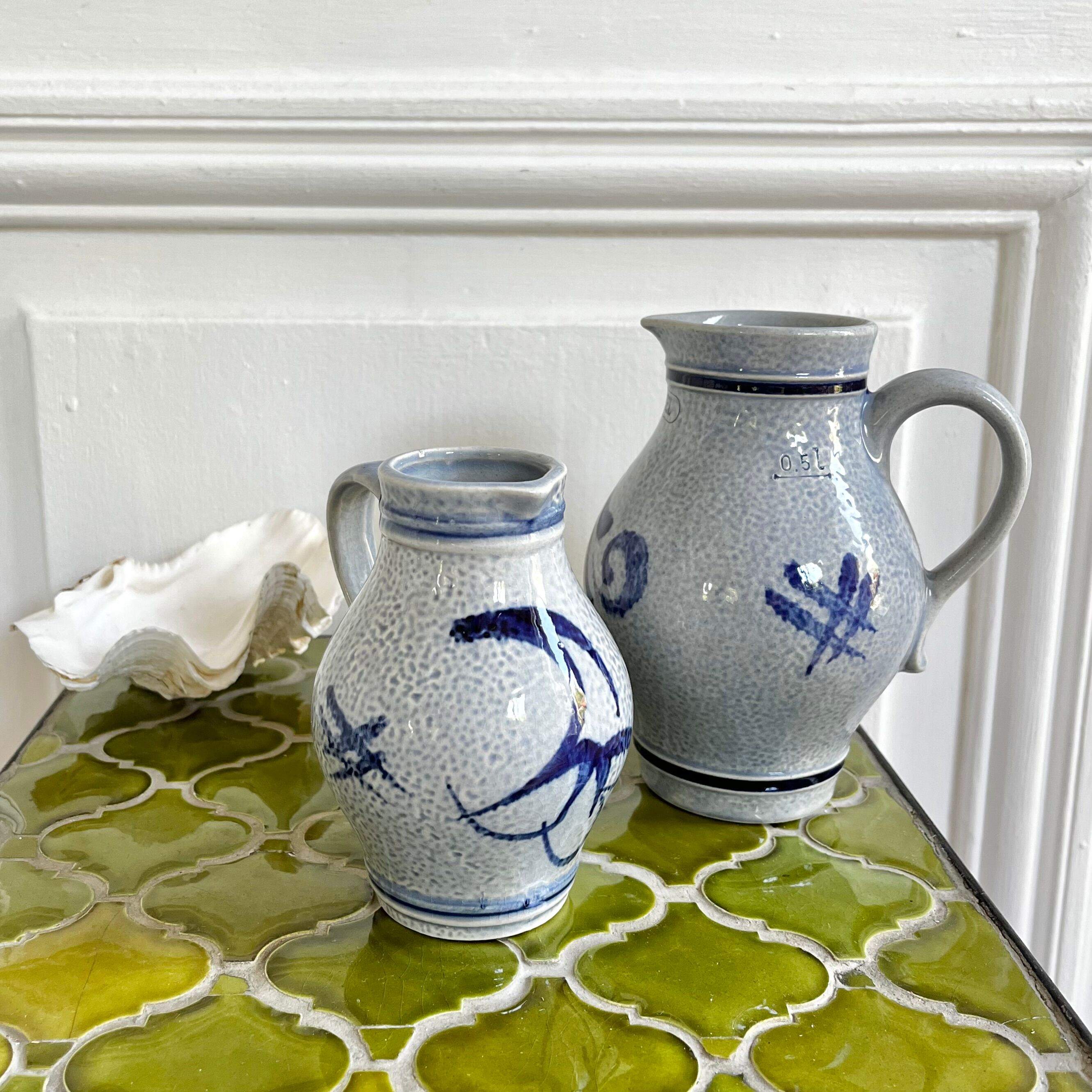 Vintage bluestoneware pitchers