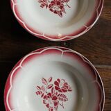 6 mismatched deep plates pairs Digoin Sarreguemines red blue pink
