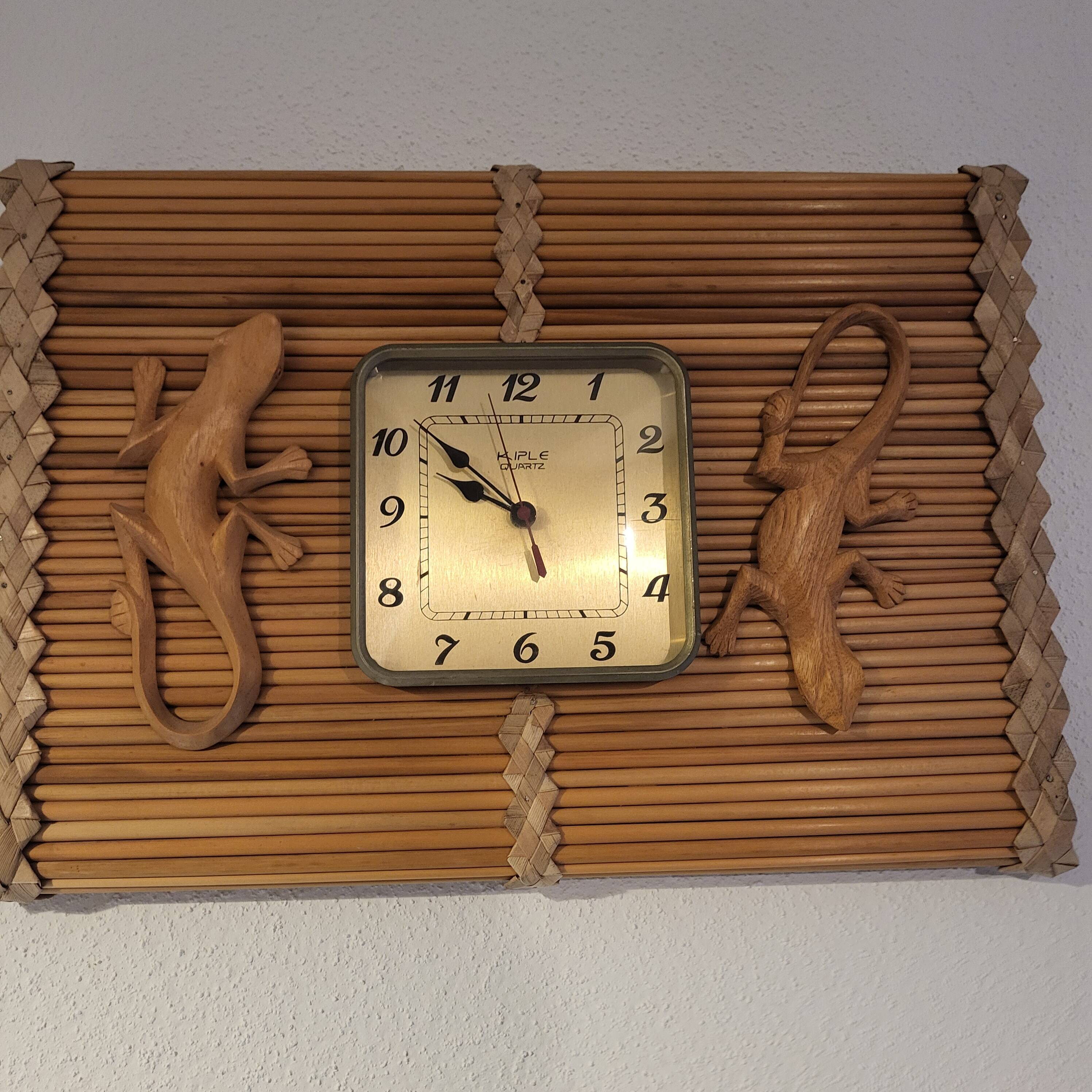 Horloge Kiple ,en bambou et billes ,année 60