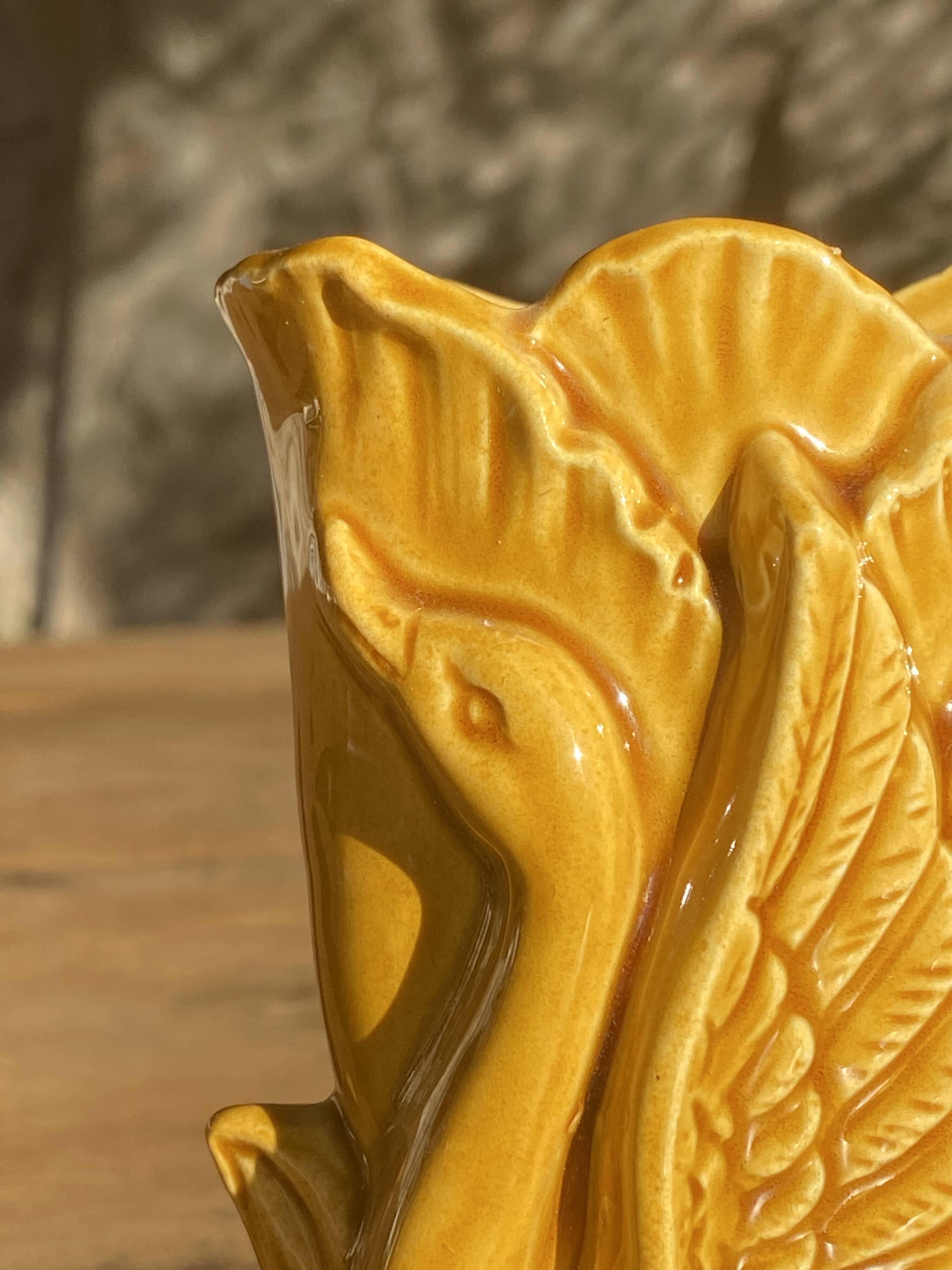 Japanese ceramic vase with swan decor