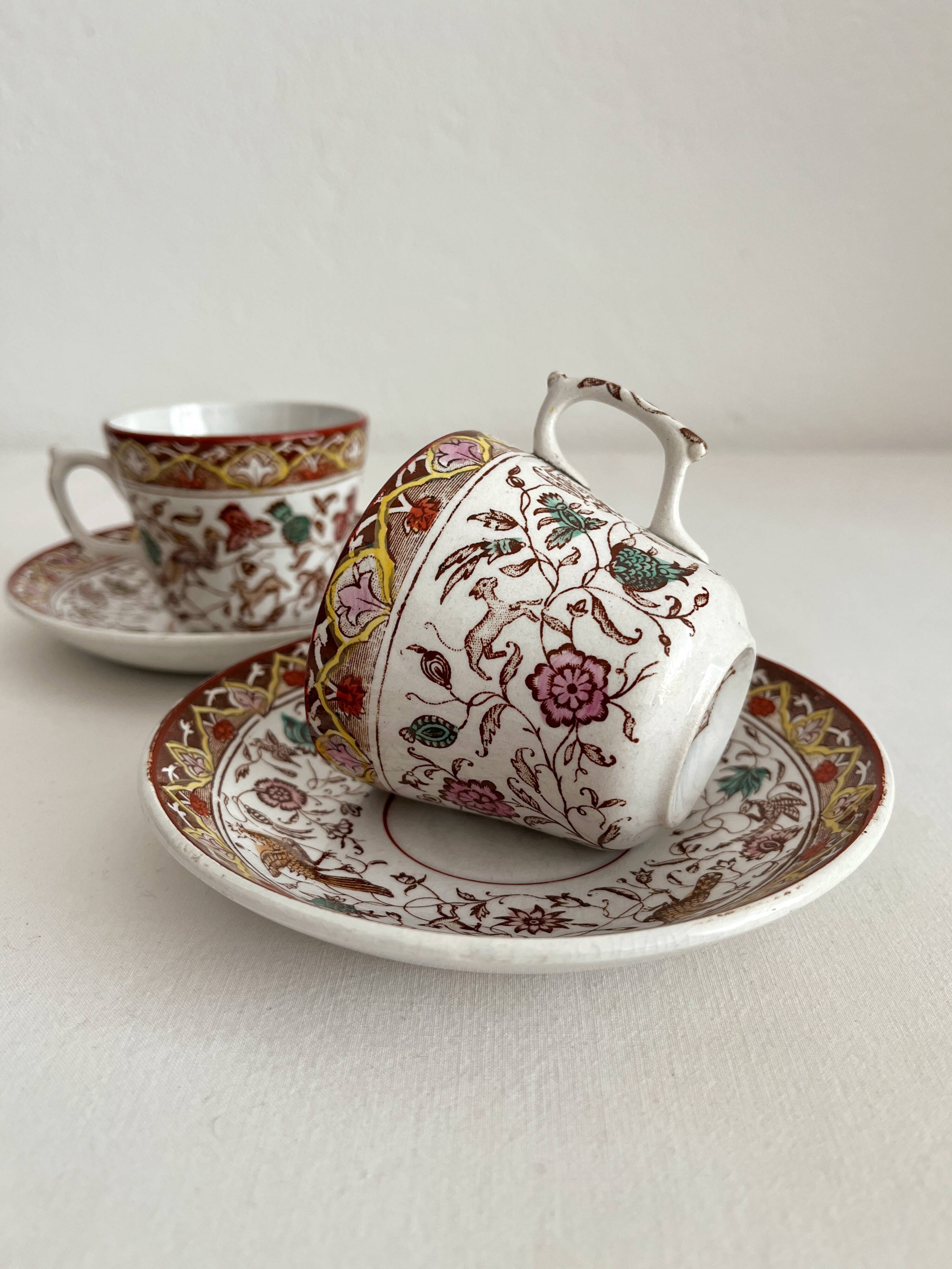 2 polychrome ironstone coffee cups Choisy le Roi