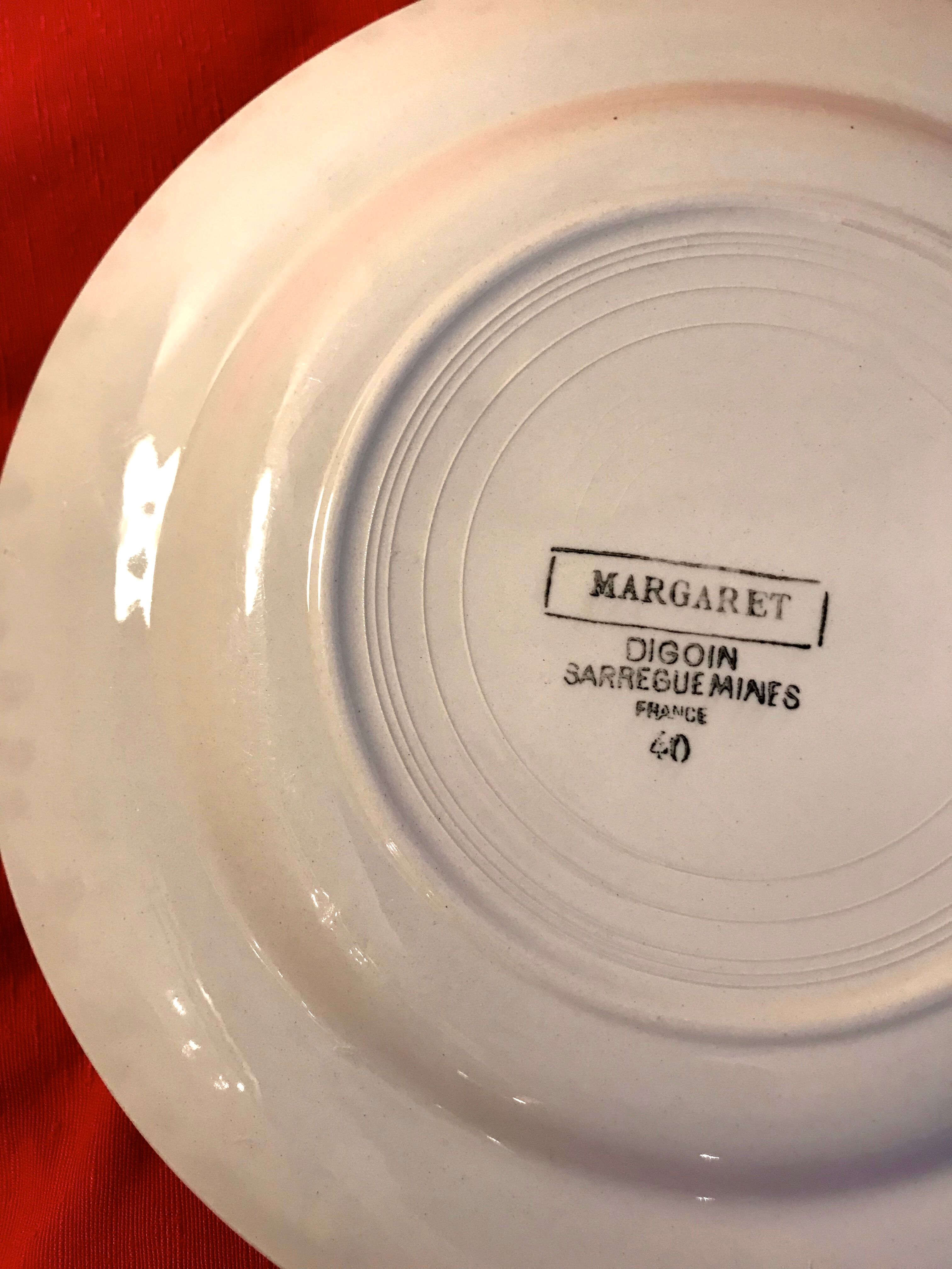 Plates Digoin Sarreguemines fleuries 19th century series Margaret pink flowers