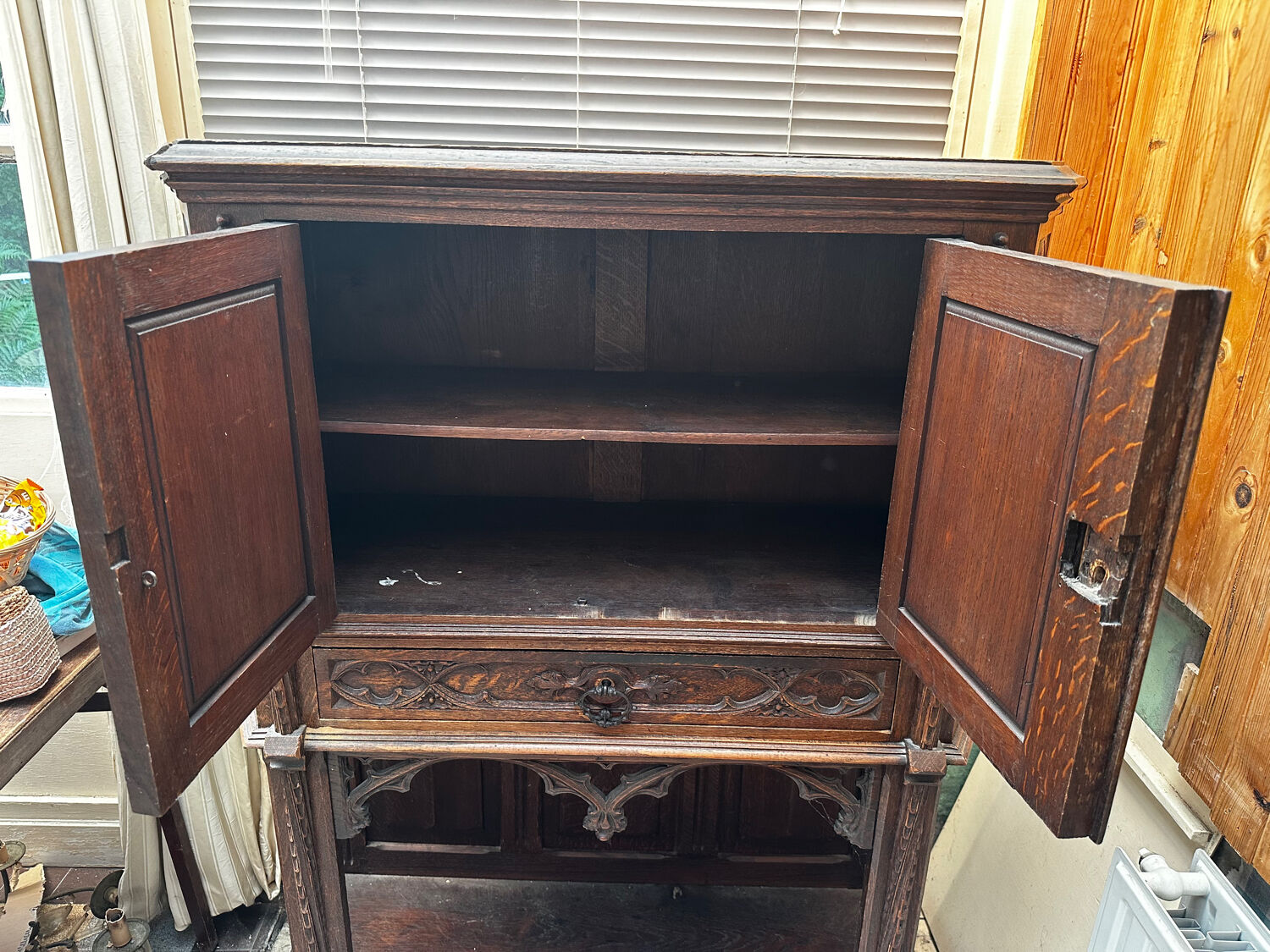 Gothic Buffet Cabinet in Carved Oak, 19th Century
