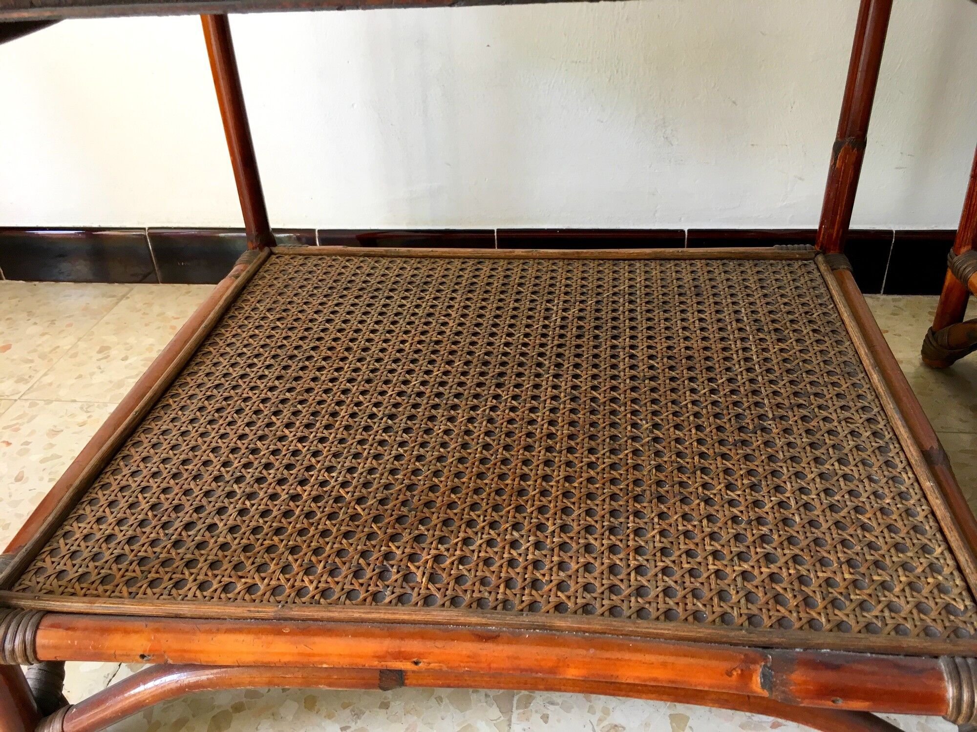 2 vintage rattan bedside tables 70's