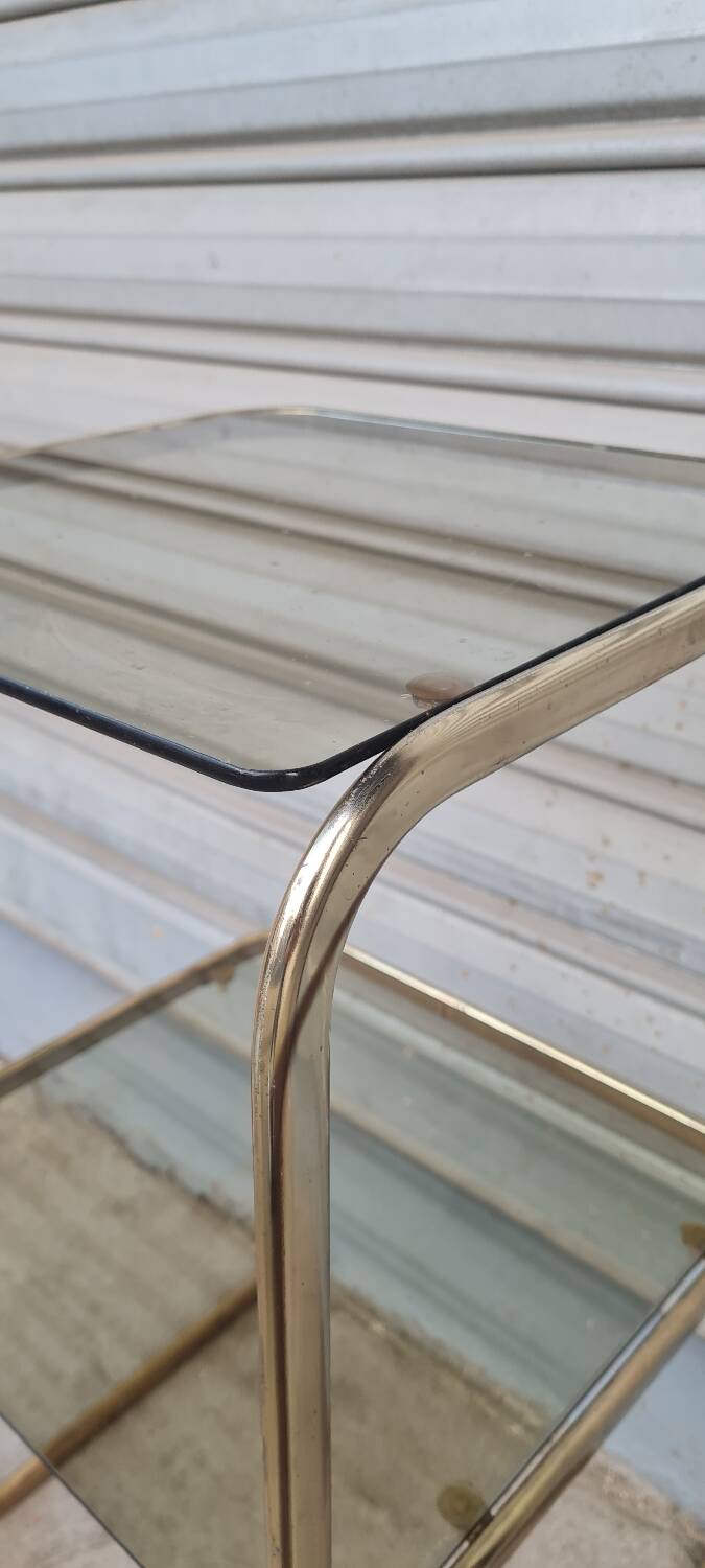 End table in gold metal and smoked glass