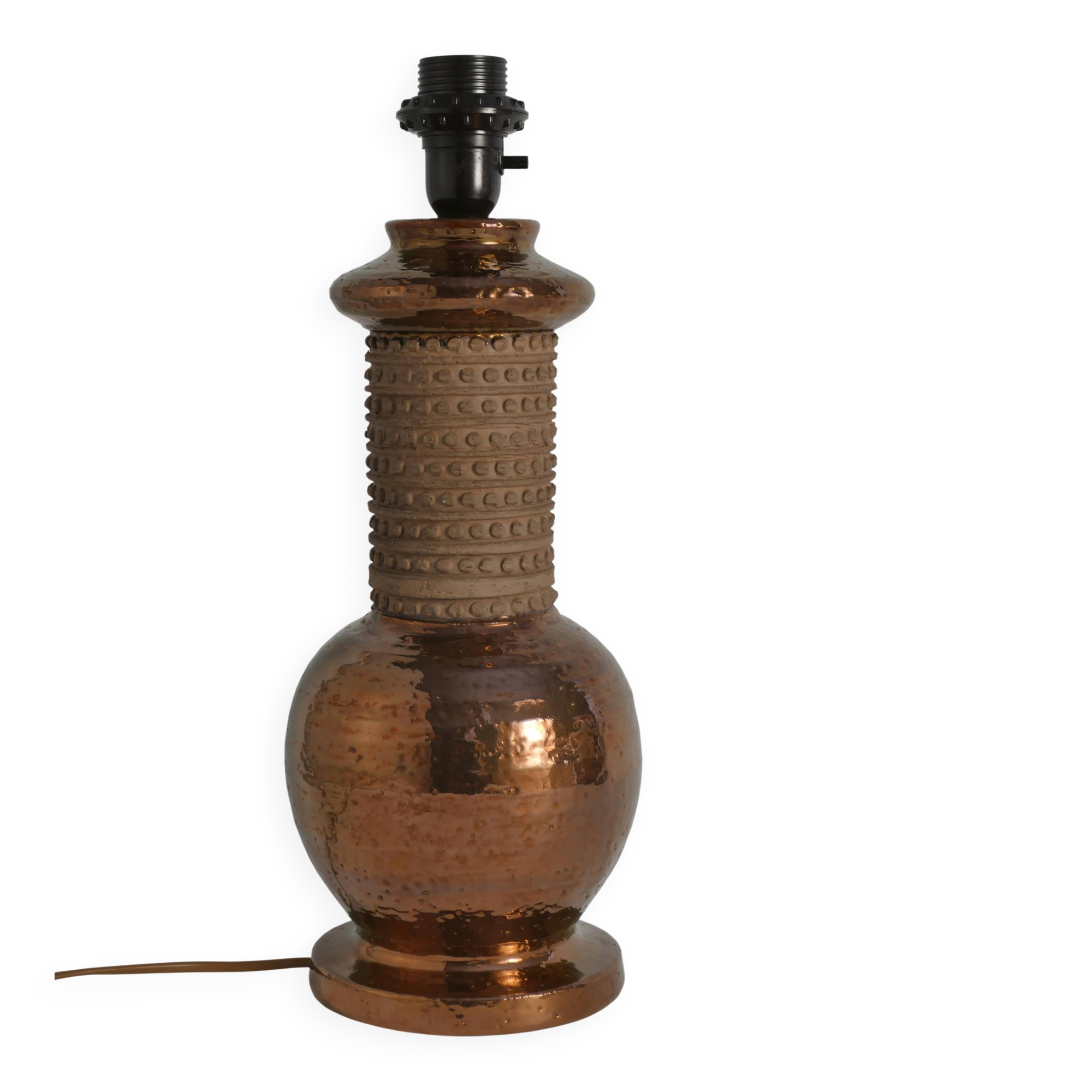 Mid-century Modern Copper-hued Ceramic Table Lamp by Bitossi for Bergboms, 1970s