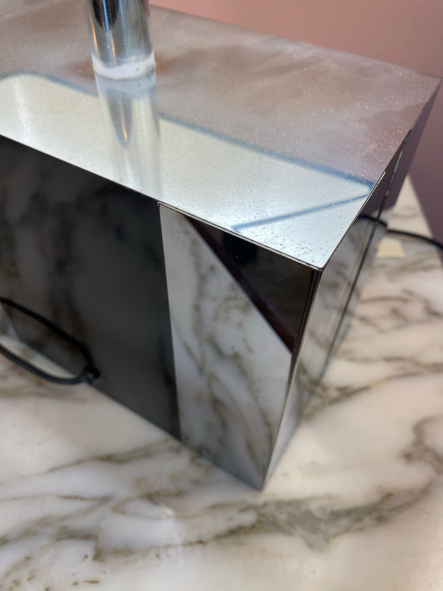 Metal lamp, black plexiglass and its original shade.