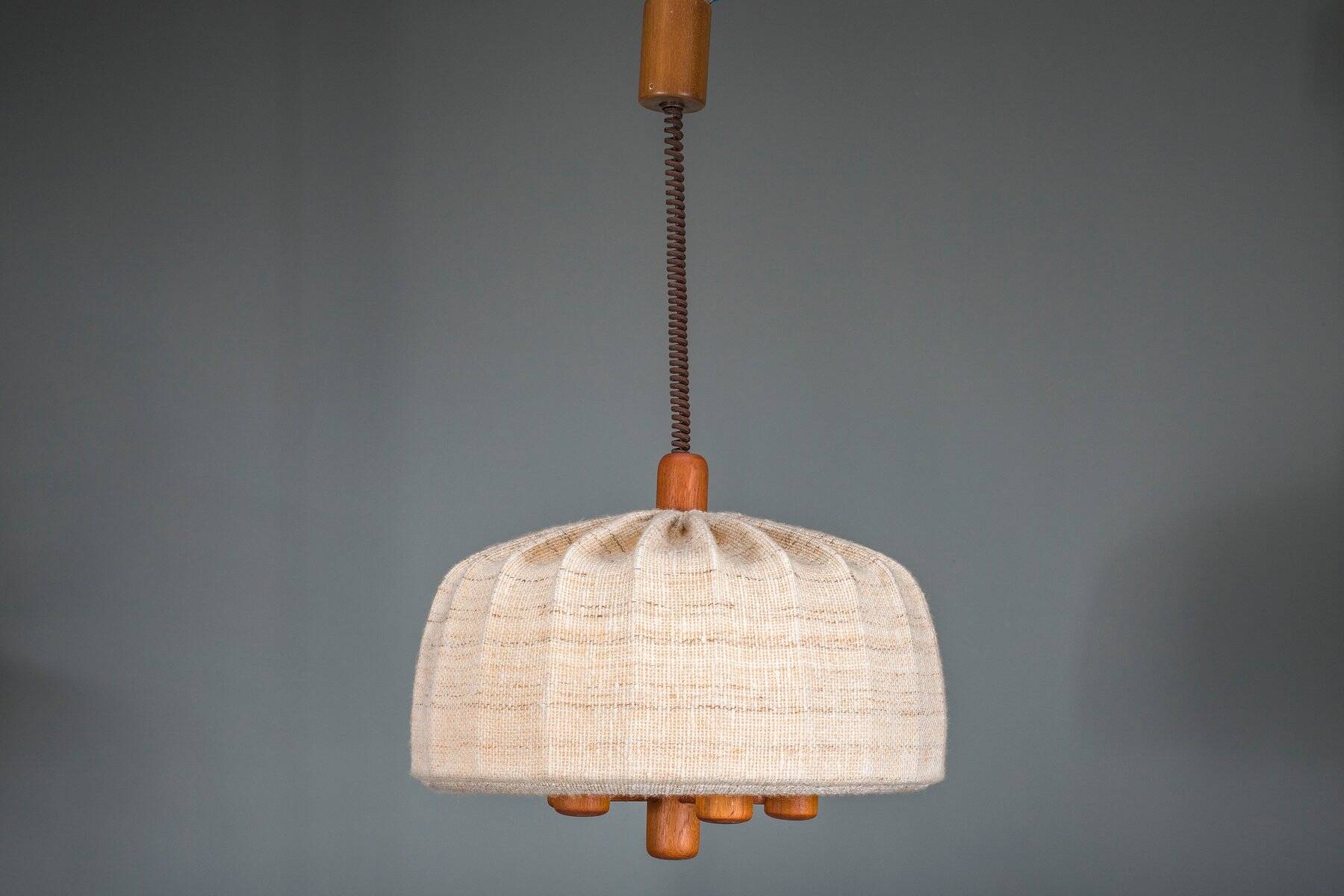 Scandinavian modern adjustable teak & wool pendant lamp from Domus, 1960s