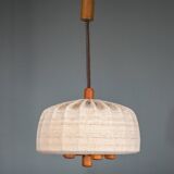 Scandinavian modern adjustable teak & wool pendant lamp from Domus, 1960s