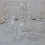 Set of 6 mismatched champagne glasses in crystal engraved years 50-60