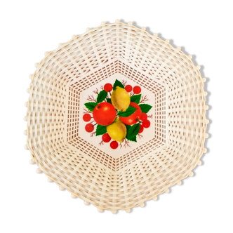 White plastic basket and vintage fruit