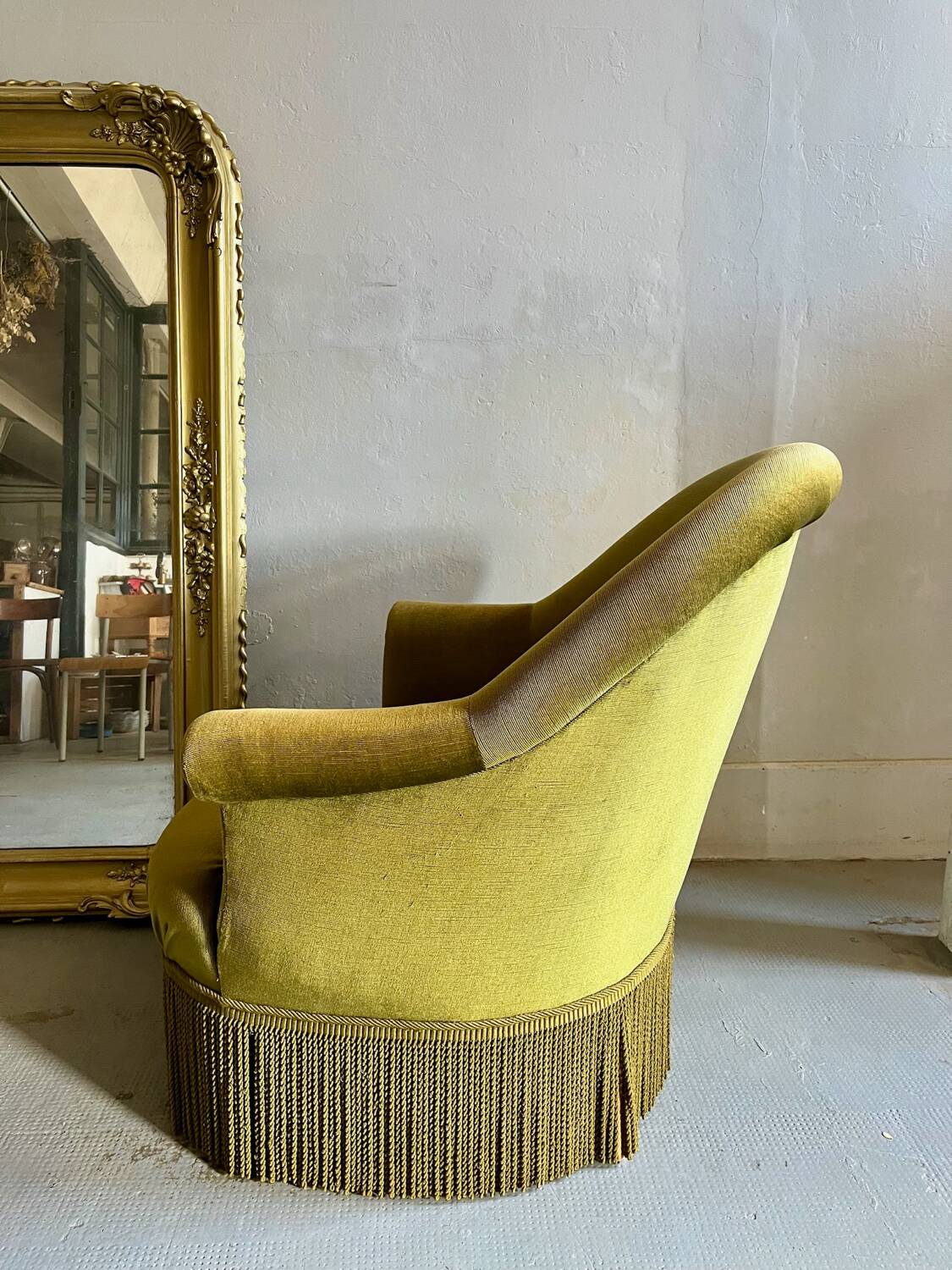 Fauteuil crapaud velours kaki