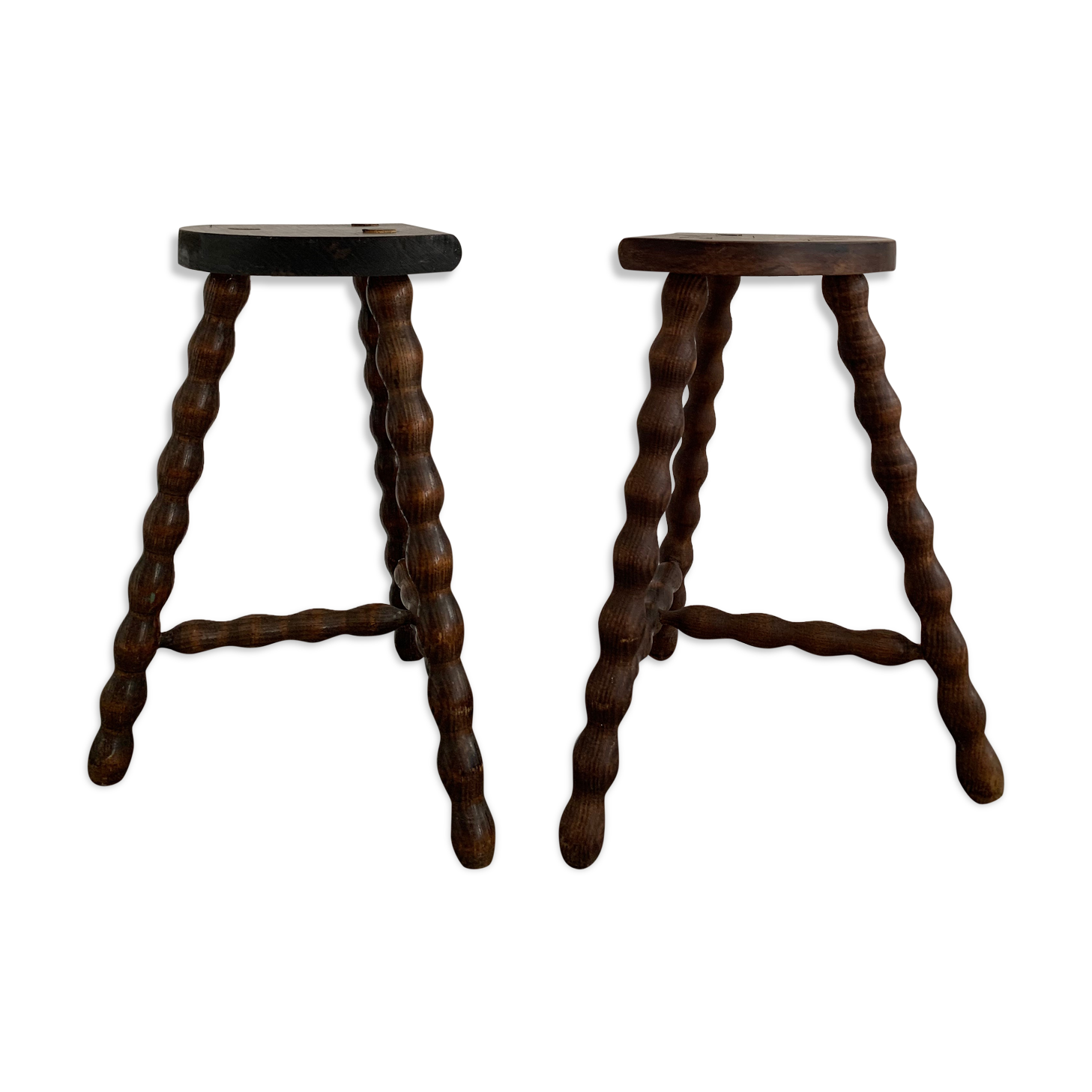 Pair of tripod stools turned wood