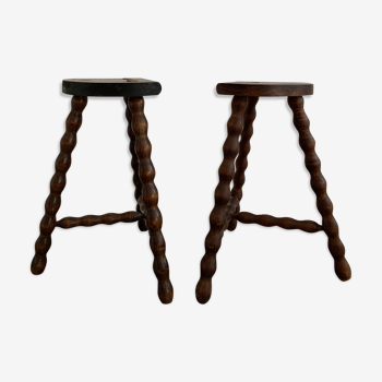 Pair of tripod stools turned wood