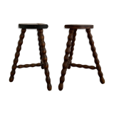 Pair of tripod stools turned wood