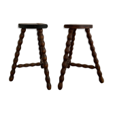 Pair of tripod stools turned wood
