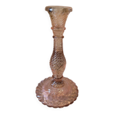 Bougeoir ancien en verre rose torsadé – vintage
