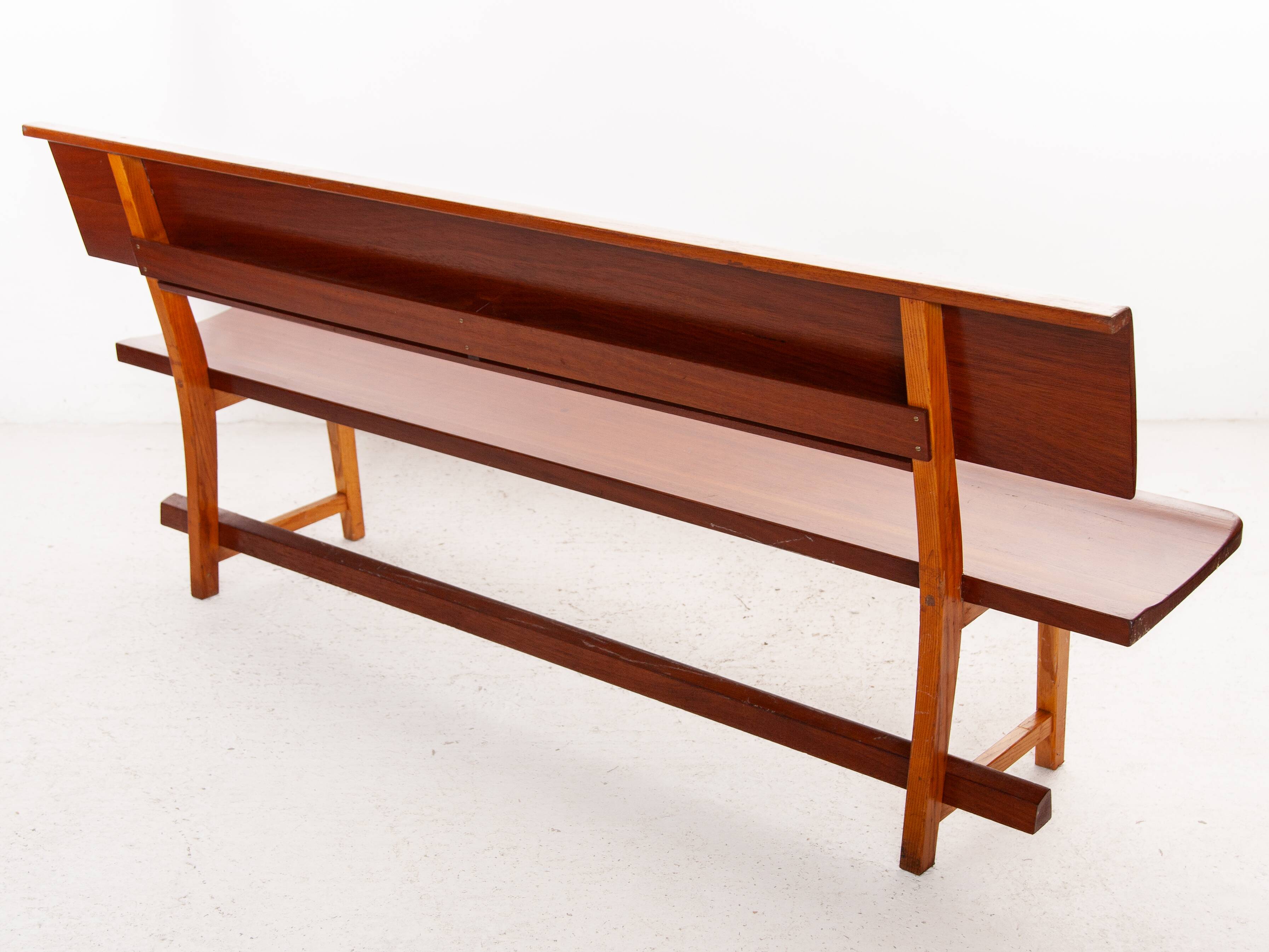 Large Solid Wooden Bench,1960s, Belgium