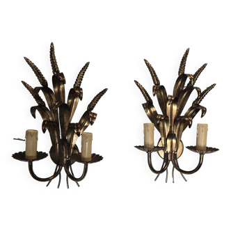 Pair of wheat ear wall lights from the 70s