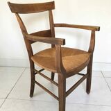 Wood and straw armchair from the 70s