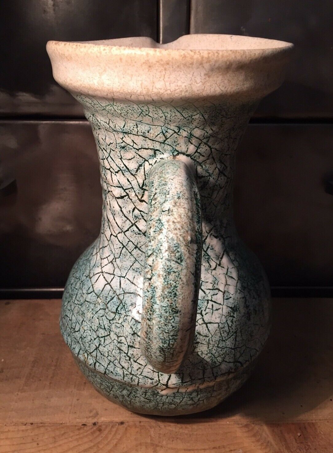 Ceramic pitcher Accolay cracked green