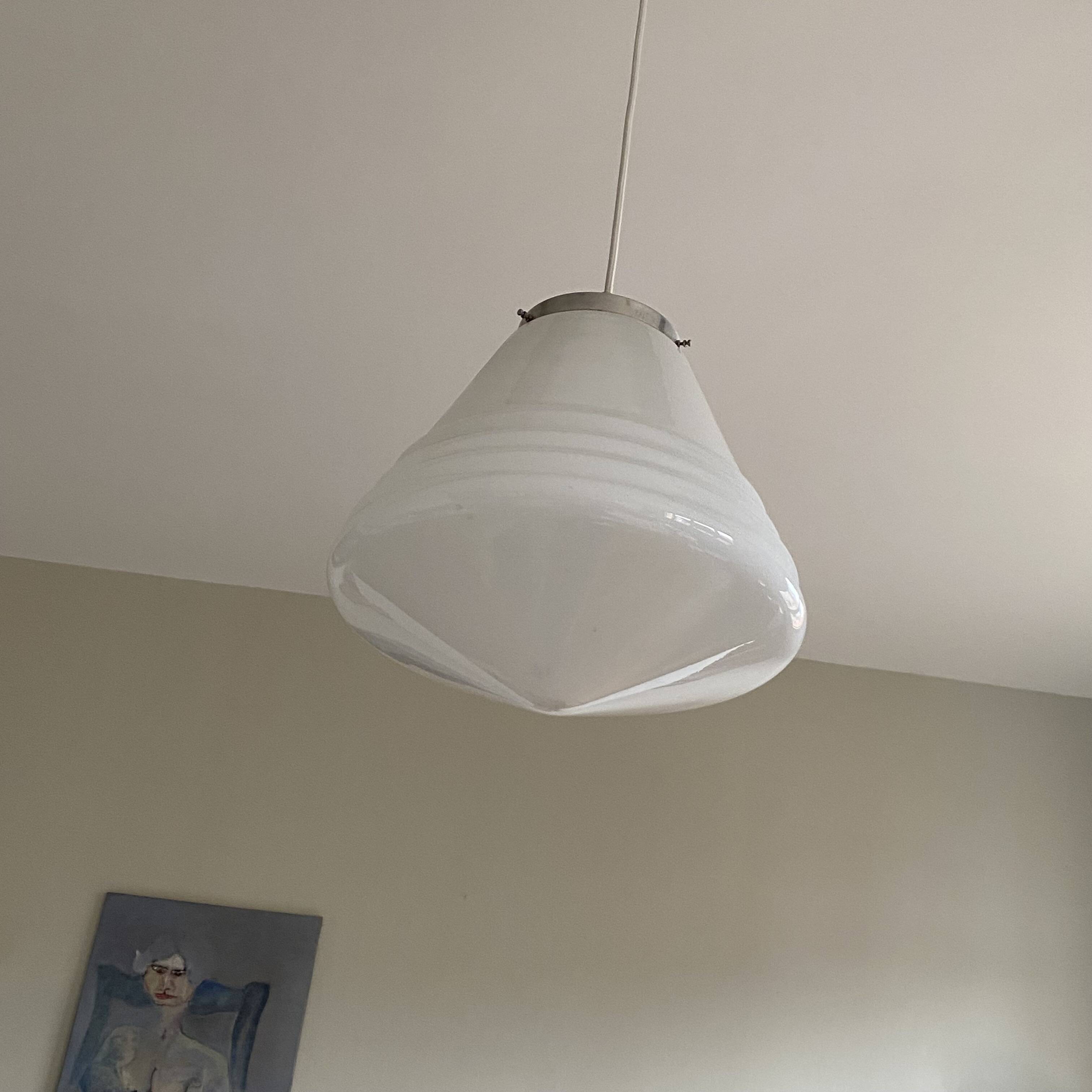 Large Art Deco suspension white opaline glass Philips