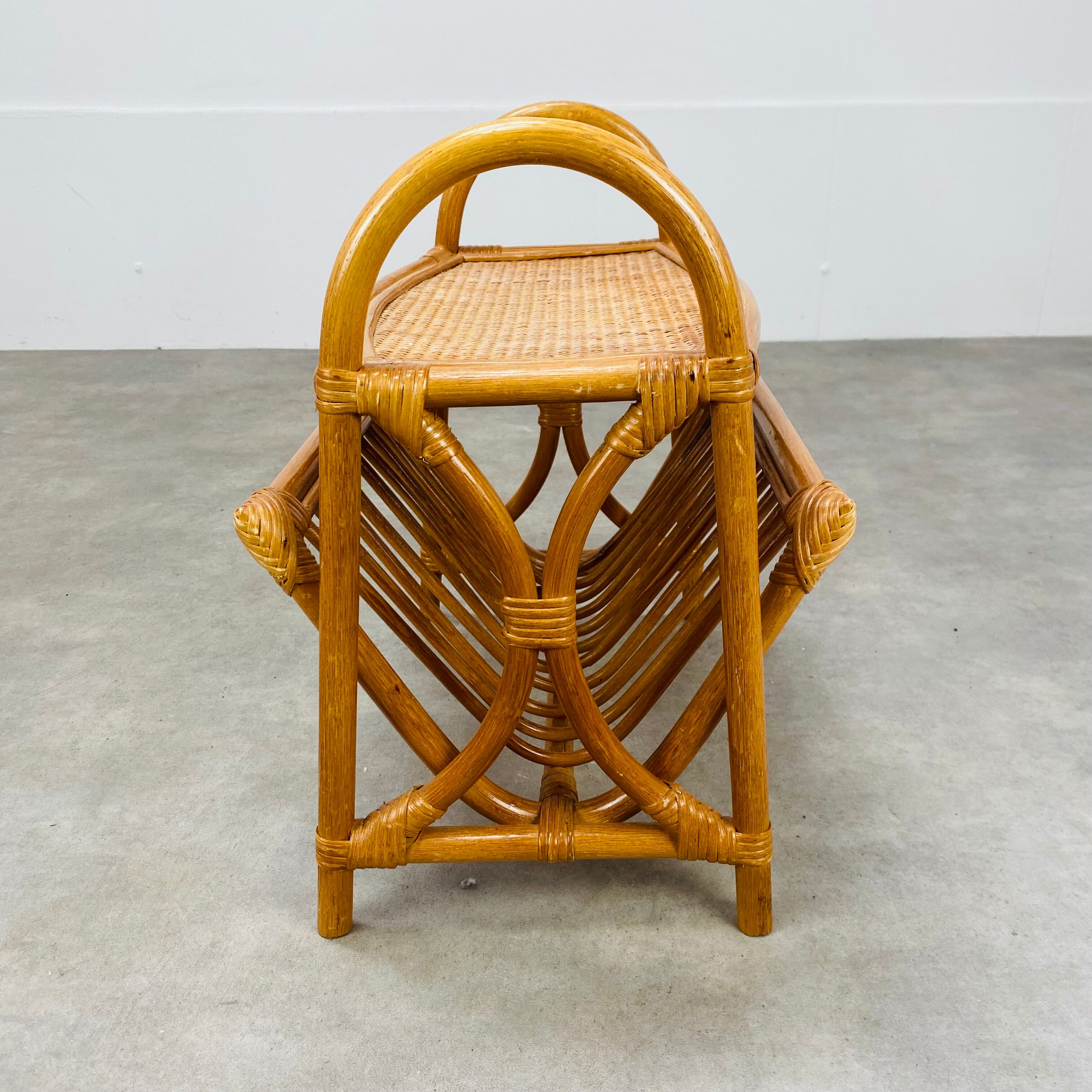 Vintage rattan magazine door side table 60s