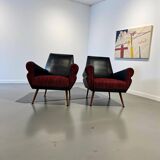 Set of 2 vintage black and red armchairs / armchairs / individual armchairs
